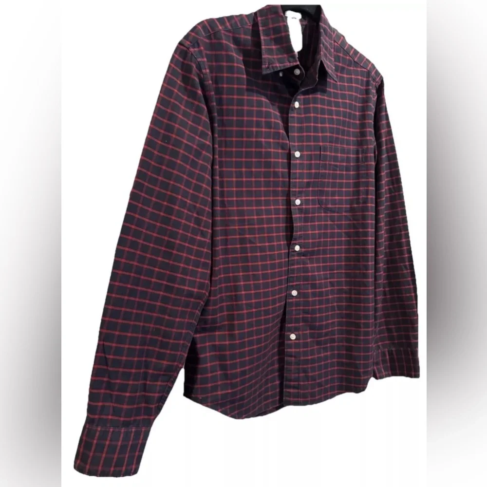 J Crew Pima Cotton Red & Navy Plaid Classic L/S Button‎ Down Size Med Slim